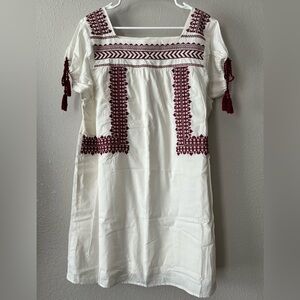 White Cotton Dress with Maroon Embroidery